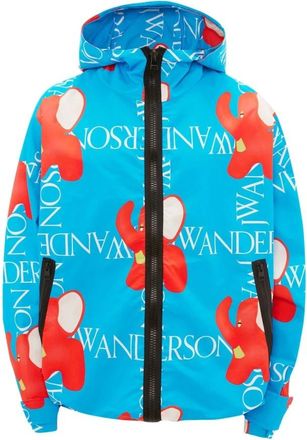 J.W.Anderson Winter Jackets, male, Blue, M, Graphic Print Hooded Jacket