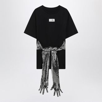 Maison Margiela Schwarzes Baumwoll-T-Shirt mit Handschuhen