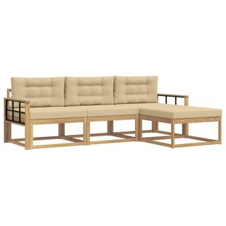 vidaXL Conjunto De Sof&aacute;s De Exterior Con Coj&iacute;n 4 Pcs Y Beige Poli&eacute;ster Vidaxl