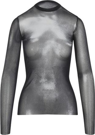 Jean Paul Gaultier Sheer Black Mesh Top With Graphic Print