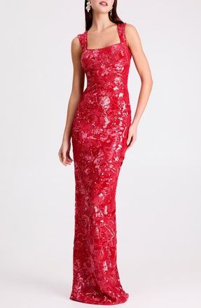 Helsi Iris Floral Sequin Gown in Strawberry at Nordstrom, Size X-Large