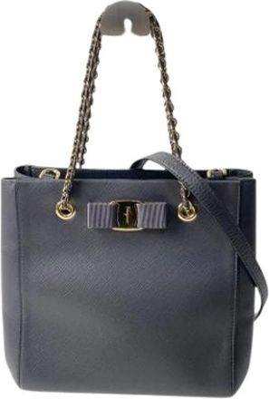 Ferragamo Pre-owned Shoulder Bags, female, Blue, Size: ONE SIZE Pre-owned Leather Shoulder Bag