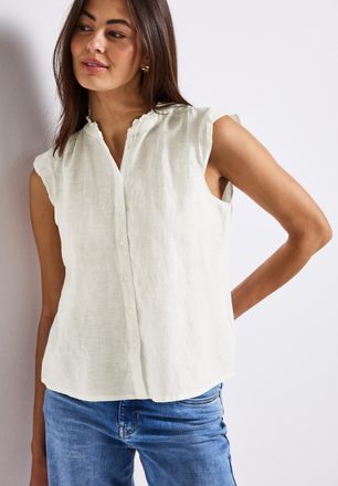 Street One Hemdbluse STREET ONE, Damen, Gr. 42, weiss (sanftes wei&szlig;), Web, Obermaterial: 60% Leinen, 40% Baumwolle, unifarben, gerade h&uuml;ftbedeckend, Rundhals, R&uuml;