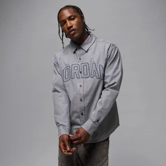 Nike Jordan Mens Jordan Flight Oxford Long-Sleeve Top in Blue | IB0317-451