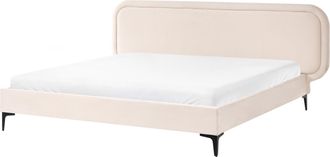 Beliani Cama Moderna Con Somier De Terciopelo Beige Claro 180 X 200 Cm Suzette