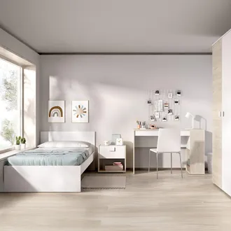 Dmora Composizione Camera Da Letto Winnemu, 2 Cassetti, Reversibile, Dimensione Materasso 90x190 Cm, 195x96x68h Cm Bianco