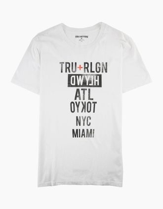 True Religion Mens True Religion Tour Letters S/s T Shirt White - Size: 40