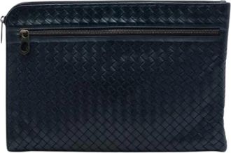 Bottega Veneta Pre-owned Woven Nappa Clutch - Dames - Vintage Clutch - Blauw - ONE Size - Leer - Vintage