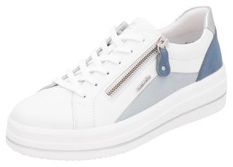 Remonte Plateausneaker REMONTE, Damen, Gr. 36, blau (wei&szlig;, hellblau), Leder, Lederimitat, kontrastfarbene Details, Schuhe Plateausneaker, Freizeitschuh, Halbs
