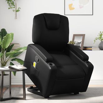 vidaXL Sill&oacute;n Reclinable De Masaje De Pie Cuero Artificial Negro Vidaxl