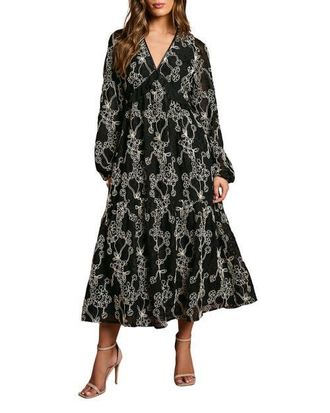 Coast Long Sleeve Broderie Floral Midaxi Dress in Mono at Nordstrom, Size 10