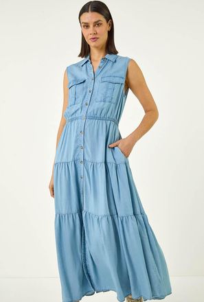 Roman Collared Tiered Maxi Dress