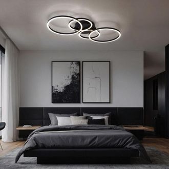 Globo Lighting Plafoniera ad anello lampada da soffitto per interni design a quattro anelli, nero opale opaco, metallo, led, LxLxA: 65,5x40,6x7,5 cm