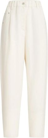 Brunello Cucinelli Fluid Twill Baggy Broeken - Dames - Broeken - Wit - 2XL - Linnen - Broeken