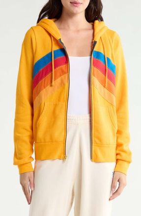 Aviator Nation Mountain Stitch Chevron Zip Hoodie in Gold at Nordstrom, Size X-Small