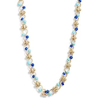 Nordstrom Beaded Chain Necklace in Blue Multi- Gold at Nordstrom