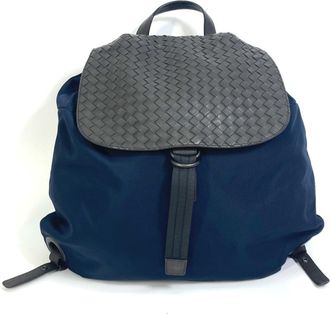 Bottega Veneta Brown Navy Nylon Leather Backpack (Pre-Owned)