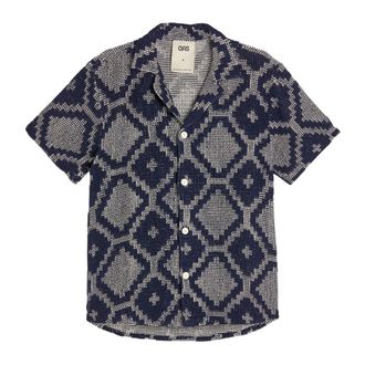 OAS Short Sleeve Shirts - Heren - Korte mouwen Overhemden - Blauw - L - Katoen - Overhemden
