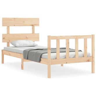 Berkfield Home Bed Frame with Headboard Single Solid Wood in Light Tan