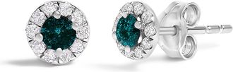 House of Brilliance 925 Sterling Silver 1/3 Cttw White and Blue Diamond Halo Stud Earring