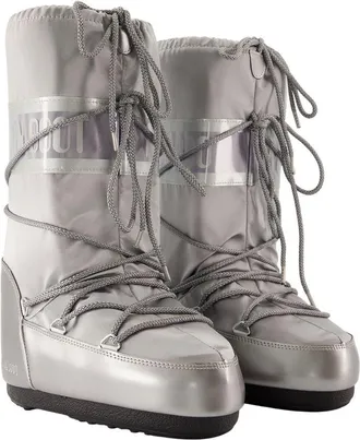 Moon Boot Womens Icon Glance Boots - Moon Synthetic Silver Shoes