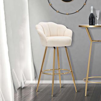Dmora Taburete Tequis, Tapizado, Tela De Terciopelo, Altura Del Asiento 85 Cm, 55x53x110h Cm Blanco Crema