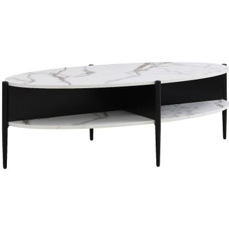 Vente-Unique TavoLino ovale con 4 nicchie in mdf e Metallo Effetto Marmo Bianco e Nero - evaro
