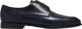 Ferragamo Mens Fosco Leather Lace Up Derby Shoes In Blue