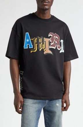 Amiri Varsity Patch Oversize Cotton T-Shirt in Black at Nordstrom, Size Xxx-Large