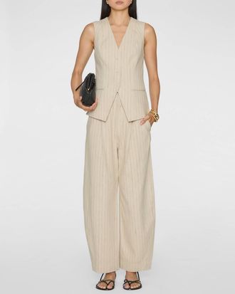 Apiece Apart Helena V-Neck Vest In Striped Flax