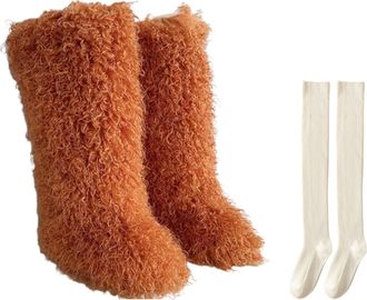 Generic Furry Boots for Women Thigh High, Over the Knee Fluffy High Boots, Tall Flat Winter Snow Warm Winter Shoes (I,3.5)