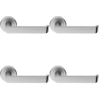 Loops 4x PAIR Flat Faced Lever on Round Rose Chamfered Edge Concealed Fix Satin Chrome