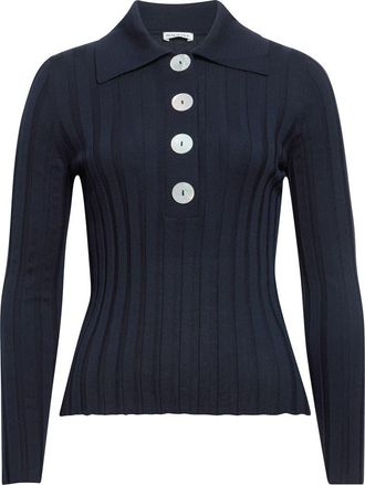 Nackiy&eacute; Sugarman Long Sleeve Virgin Wool Rib Polo in Navy at Nordstrom, Size Medium