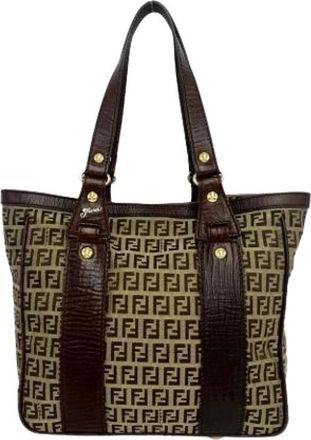 Fendi Pre-owned Vintage Canvas Tote Bag - Dames - Vintage Shopper - Bruin - ONE Size - Leer - Vintage