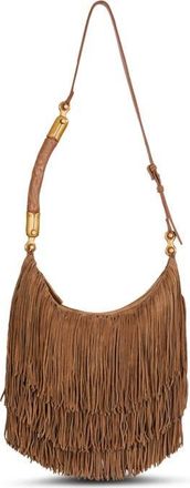 Balmain Ebene Hobo Fringes-Suede Leather in Brown at Nordstrom