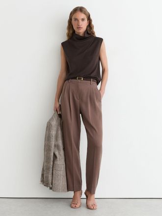 Reiss Chocolate Brown Wool Funnel-neck Sleeveless Knit Top, XL