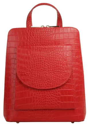 Cluty Cityrucksack CLUTY, Damen, Gr. B/H/T: 28cm x 23cm x 8cm, onesize, rot, Leder, Rindsleder, Snakeprint, Rucks&auml;cke Cityrucksack, echt Leder, Made in Ital