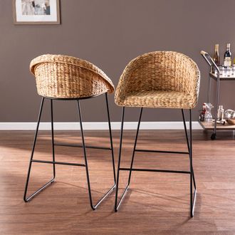 SEI Landrine Water Hyacinth Bar Stools 2Pc Set