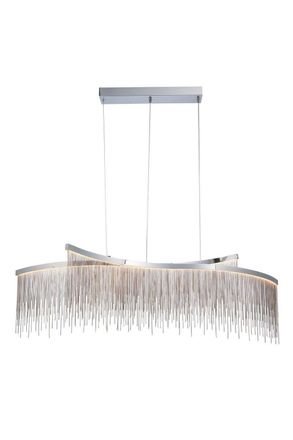 Netlighting Orphelia LED Curve Twin Bar Pendant Light Fine Silver Chain Waterfall Effect Polished Chrome Warm White in Grey