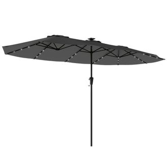 OUTSUNNY Sombrilla Doble Con 36 Luces Led Solares, 4x2 M, Sombrilla Terraza Exterior Con Manivela, Upf50+, 12 Varillas, Resistente Al Agua, Gris