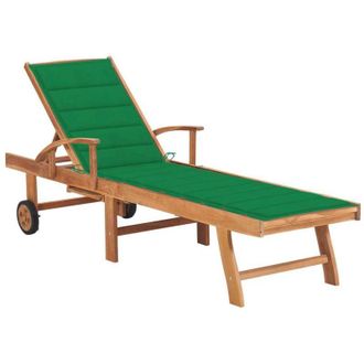 vidaXL Vidaxl - Tumbona Con Coj&iacute;n Verde Madera Maciza De Teca