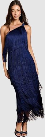 Coast Asymmetric Fringe Maxi Dress in Navy at Nordstrom, Size 4