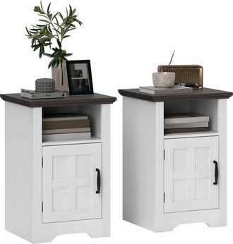 OEM Mesitas De Noche R&uacute;sticas Mesas Auxiliares Con Puerta Estilo Granero Y Estante 40x35x60 Cm Blanco Y Marr&oacute;n