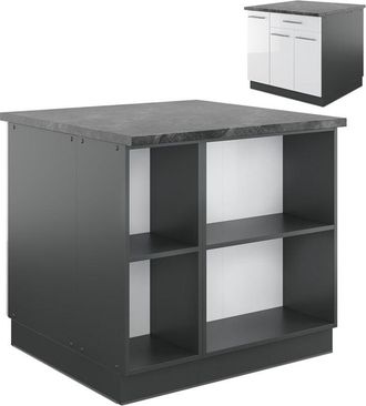 Vicco Isla De Cocina Fame-line, Blanco Brillo/antracita, 90 Cm Con Caj&oacute;n, Sin Encimera