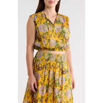 Elie Tahari Floral Sleeveless Trim Top in Golden Floral Print at Nordstrom Rack, Size X-Small