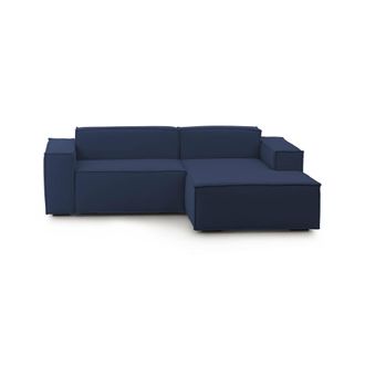 Dmora Sof&aacute; Fijo Dgatta, Gran Sof&aacute; Modular De 2 Plazas Con Pen&iacute;nsula A La Derecha, 100% Made In Italy, Sof&aacute; Moderno En Tela, Cm 240x170h70, Azul - Dmora