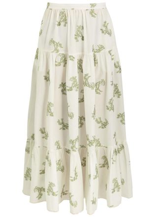 Erdem Embroidered Tiered Cotton-blend Midi Skirt - Multi Print - 10 (UK10 / S)