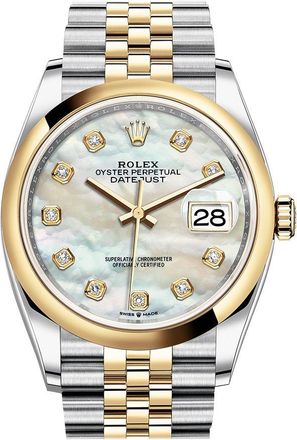 Rolex Datejust 36 Mother of Pearl Diamond Dial Mens Steel and 18k Yellow Gold Jubilee Watch 126203MDJ