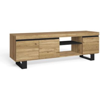 Skraut Home Skraut Home - Mueble De Tv Con Patas naturale Con Patas Roble/negro, Mediano, N&oacute;rdico, 160x40x53cm