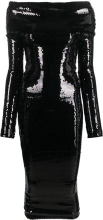 Alexandre Vauthier off-shoulder sequined midi dress - women - Polyester/Spandex/Elastane/Spandex/Elastane/Polyester - S - Black